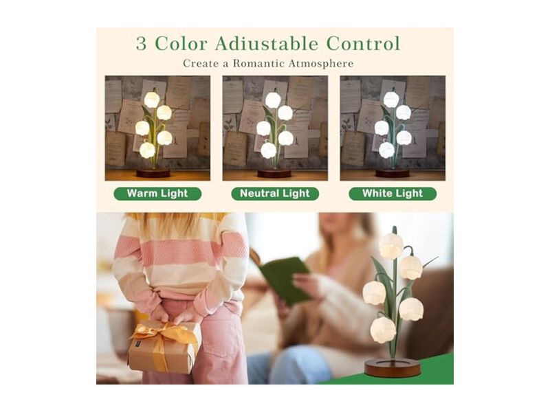 LED Vintage Flower Table Lamp For Bedroom Desk Green image number 1