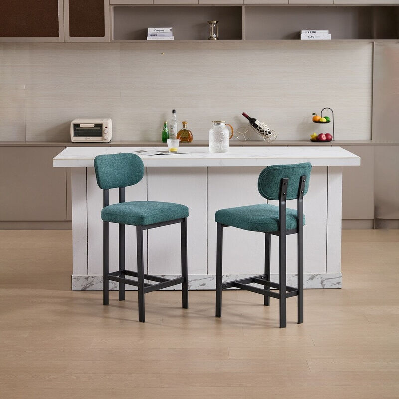 Envelor Counter Height Upholstered Chenille Bar Stool with Metal Legs, Set of 2 image number 1