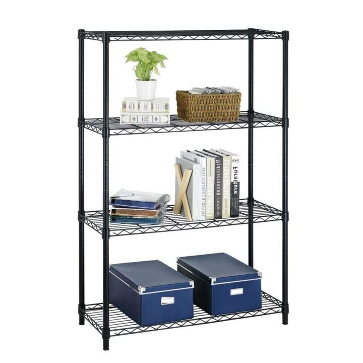 QuikFurn Heavy Duty 4-Shelf Metal Shelving Unit in Black Steel Finish
