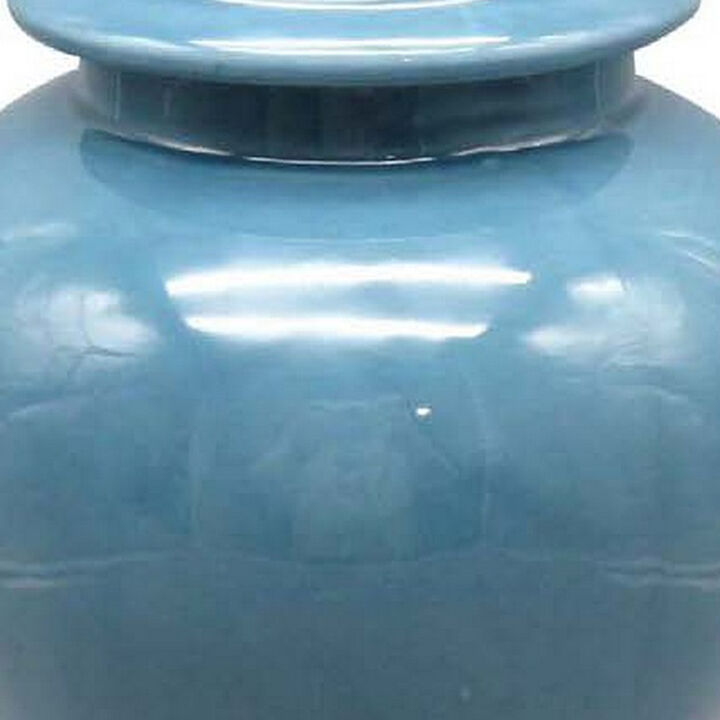 Teli 18 Inch Decorative Temple Ginger Jar, Elegant Ceramic, Glossy Blue - Benzara