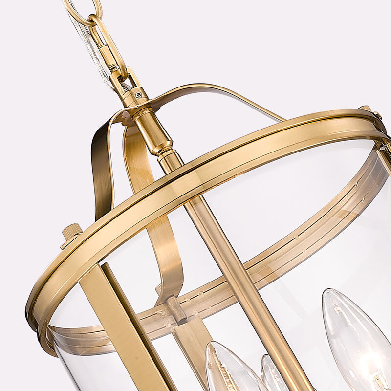 9 in. Transitional Warm Gold 3-Light Dimmable Lantern Pendant Light with Clear Glass image number 7