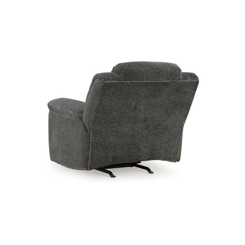 Briar Manual Rocker Recliner Chair, Dark Gray Polyester, Pillow Arms - Benzara
