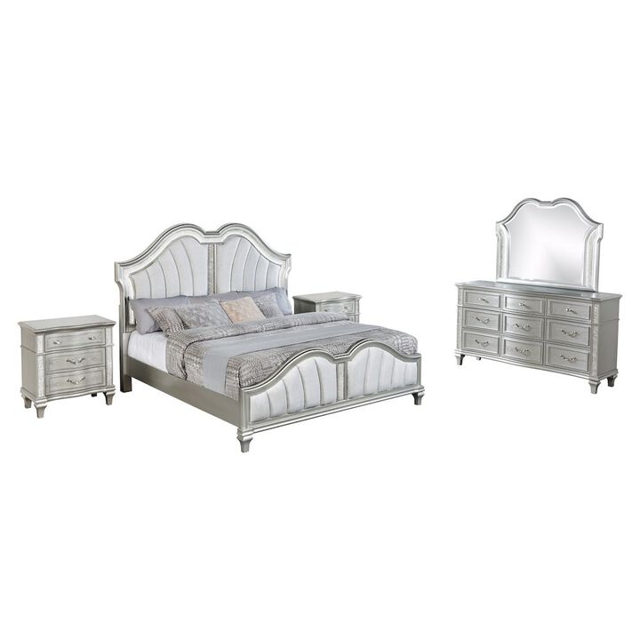 Best Quality Furniture 5 Piece Silver Queen Panel Bedroom Set ( Qb+Dresser+Mirror+2Nightstand)