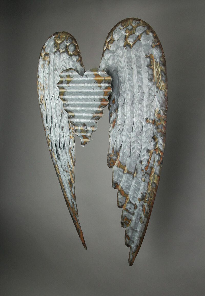 Galvanized Metal Winged Heart Wall Sculpture image number 2