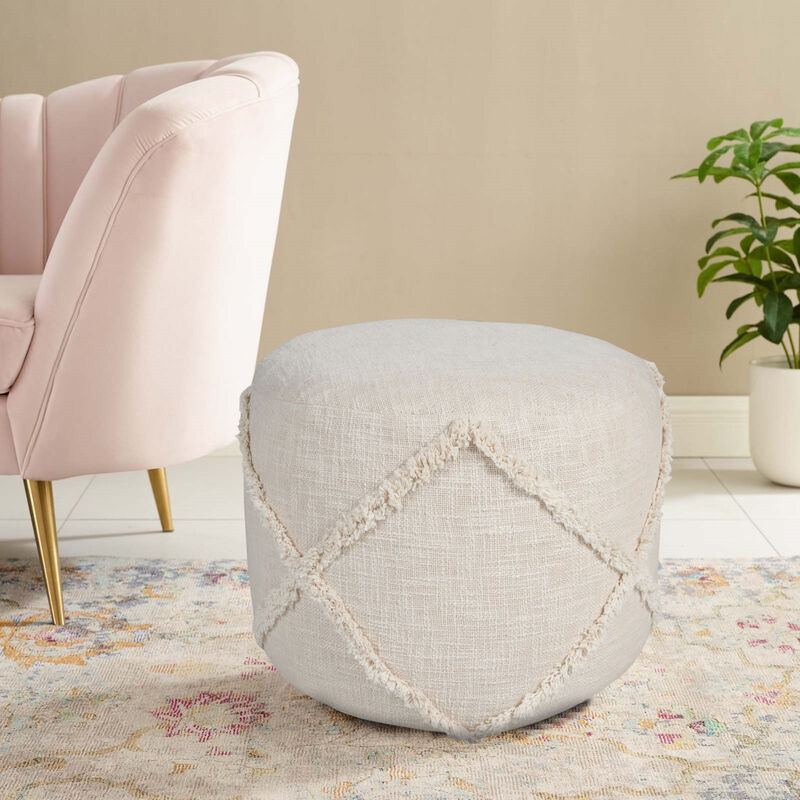 Cotton Cylinder Geometric Pouf Ottoman &ndash; Round Upholstered Footrest for Living Room