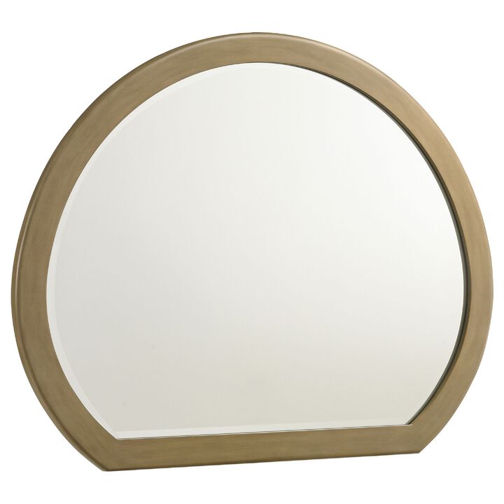 Heon Dresser Mirror, Natural Brown Wood, Subtle Rounded Shape, 38 Inch - Benzara