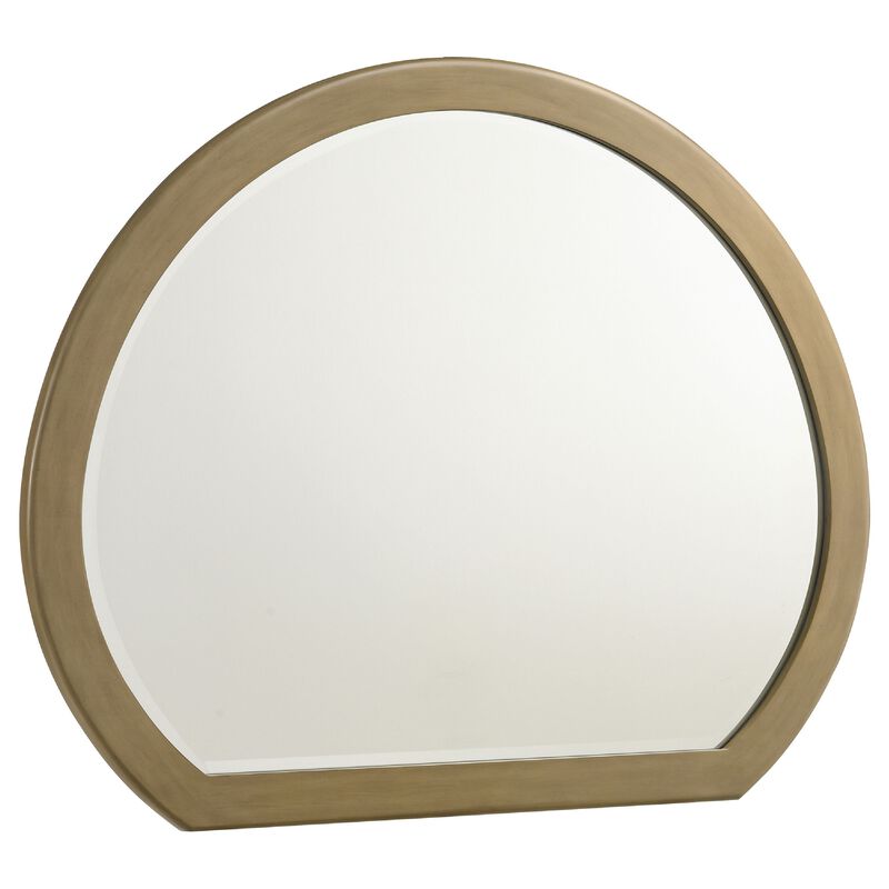 Heon Dresser Mirror, Natural Brown Wood, Subtle Rounded Shape, 38 Inch - Benzara