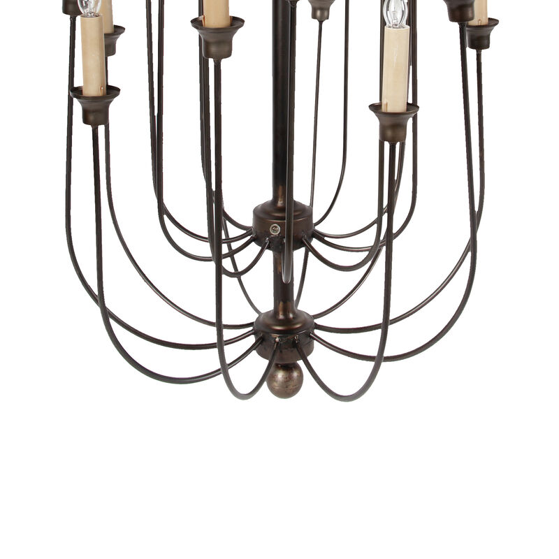 Traditional Decorative Metal Chandelier with Multiple Candles, Bronze and Cream - Benzara