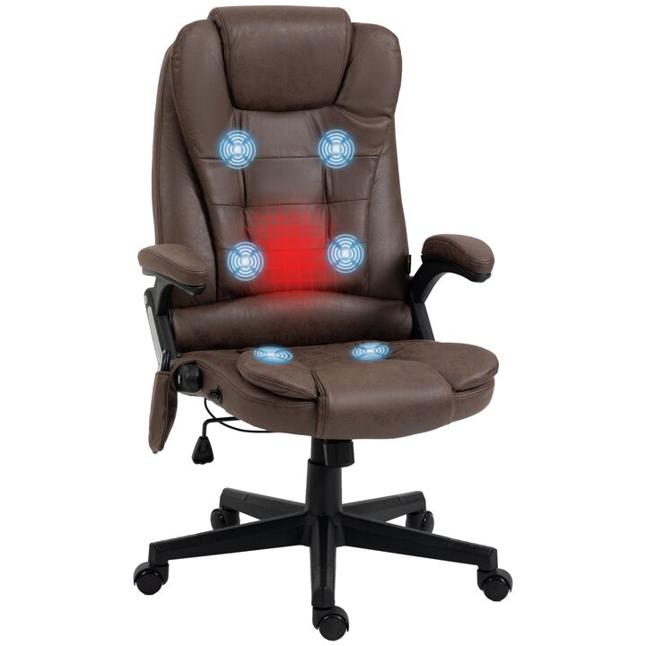 6 Point Vibrating Heated Massage Office Chair, Linen High Back Office Desk Chair, Reclining Backrest, Padded Armrests & Remote, Coffee