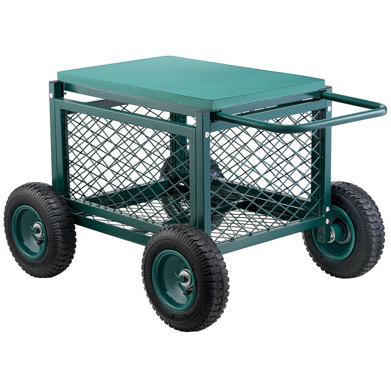 Metal Garden Work Seat with Wheels, Rolling Outdoor Cart for Lawn and Patio image number 8