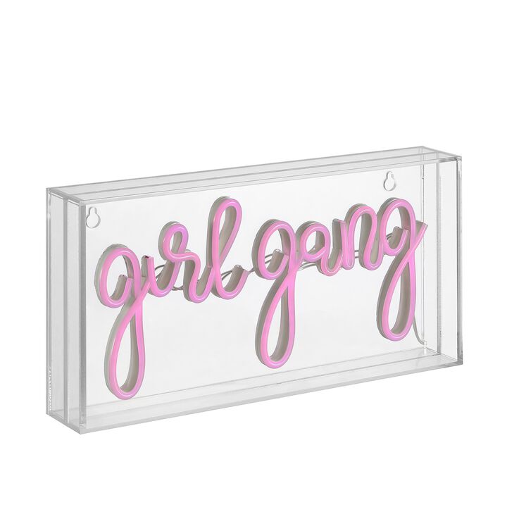 Girl Gang 11.88" Contemporary Glam Acrylic Box USB Operated LED Neon Light, Pink