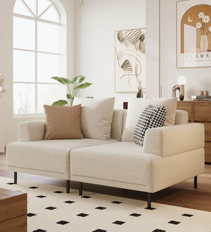 Upholstered Linen Fabric Sofa 2-Seater 66.14" Beige