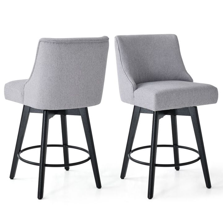 Counter Height Bar Stools, 26" Swivel Barstools with Backs, Linen Bar Chairs for Dining Room, Grey