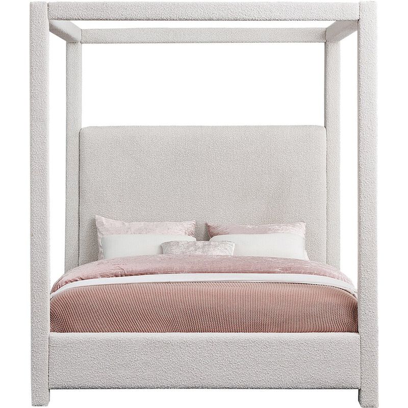 Meridian Furniture Eden Cream Boucle Fabric Queen Bed