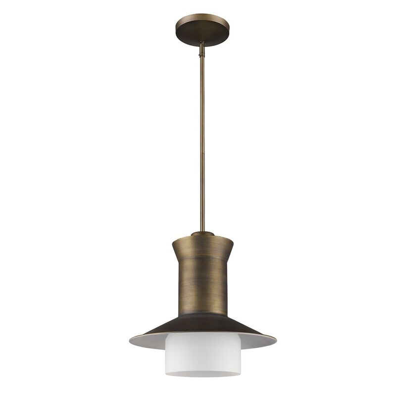 Hivvago Greta 1-Light Raw Brass Pendant With Gloss White Interior And Etched Glass Shade
