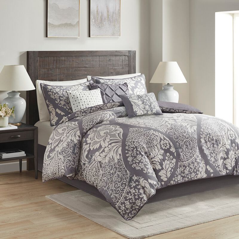 Gracie Mills Muriel Damask Dreams 7-Piece Cotton Printed Comforter Set