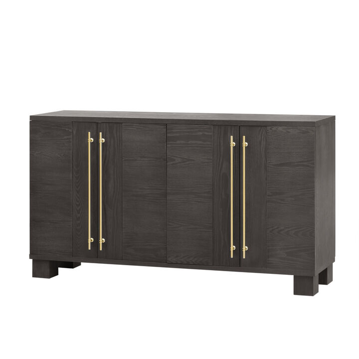 Wood Traditional Style Sideboard with Adjustable Shelves and Gold Handles for Kitchen, Dining Room and Living Room (Taupe)