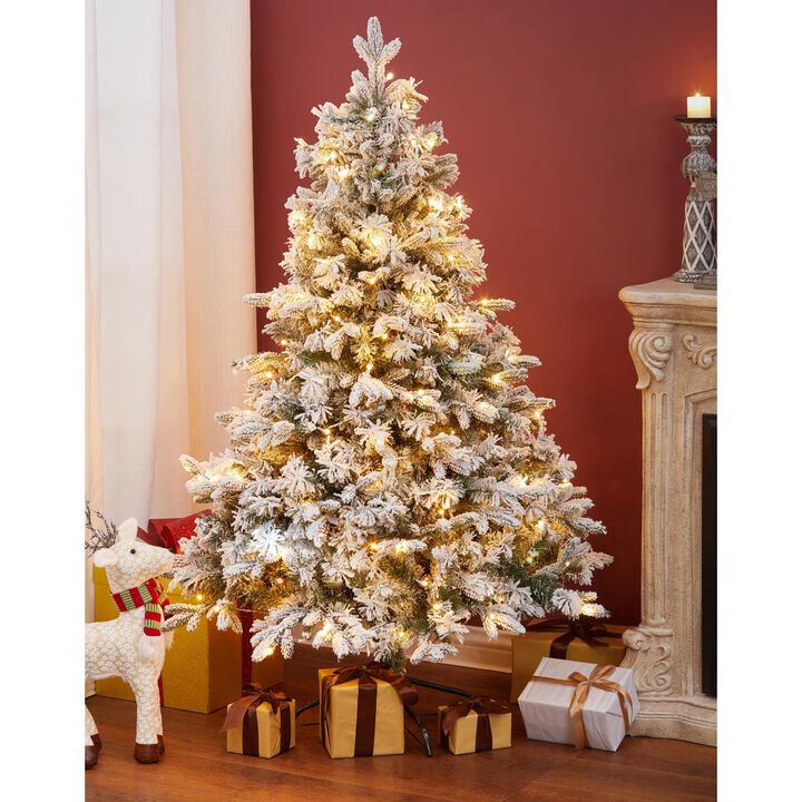 Luxenhome  5 ft. Pre-Lit Flocked Artificial Christmas Tree