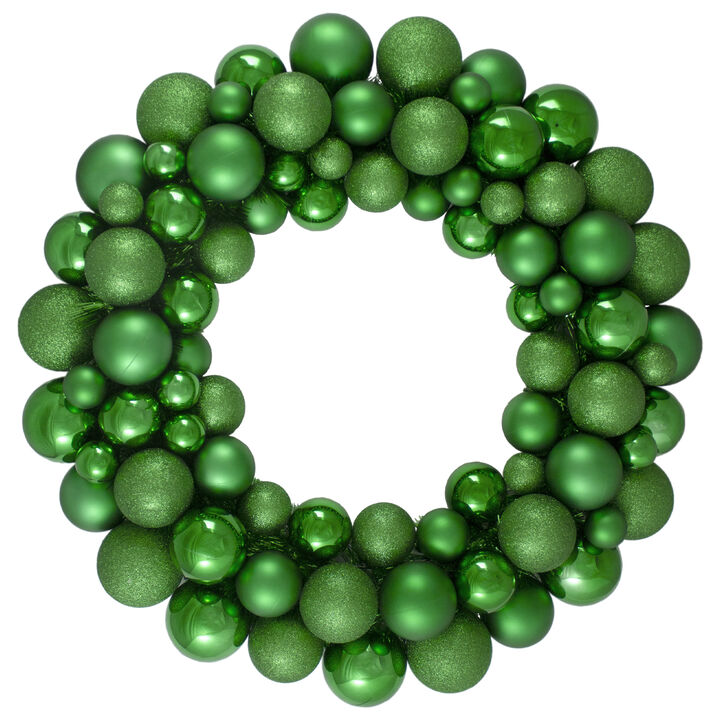 Green 3-Finish Shatterproof Ball Christmas Wreath - 24-Inch  Unlit