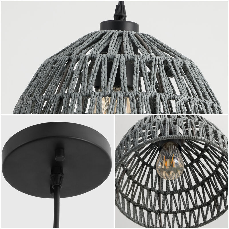 Campana Bohemian Modern Woven Rattaniron LED Pendant