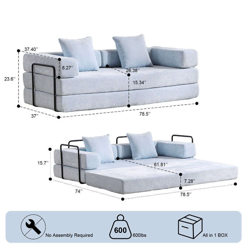 Chenille Floor Sofa Bed &ndash; Comfy Futon Couch with Pillow and Back Support