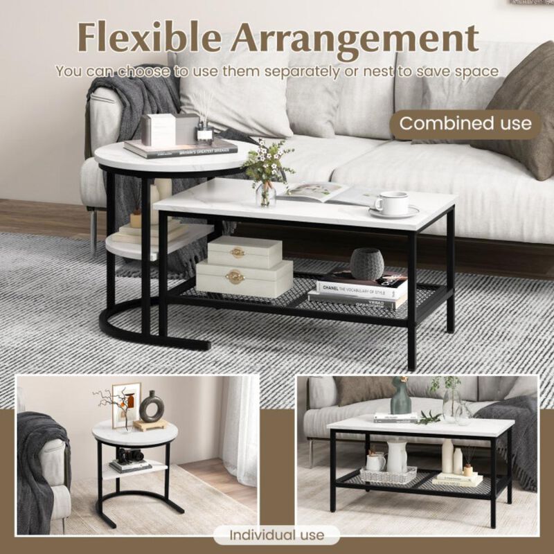 Hivvago Set of 2 Nesting Coffee Table with Extra Storage Shelf for Living Room