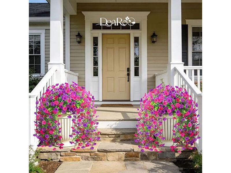 2 Piece Pink Artificial Hanging Flowers UV Resistant Outdoor Garden Porch Decor image number 1