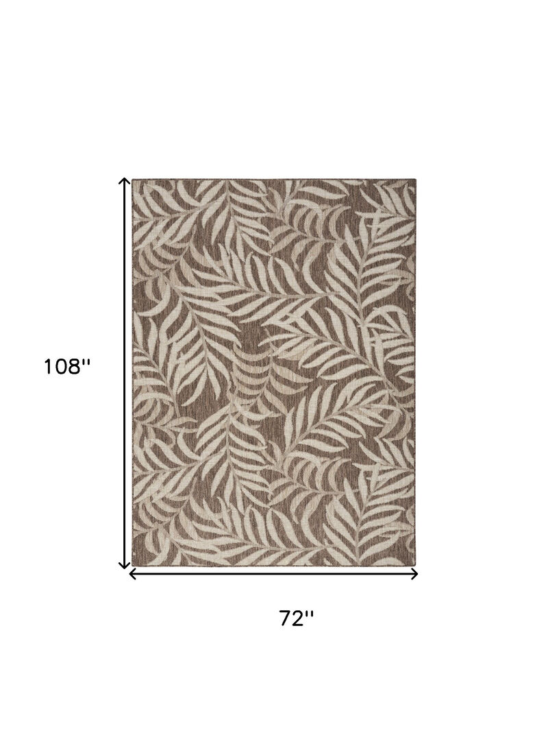 HomeRoots 6' X 9' Brown And Ivory Palm Leaf Indoor Outdoor Area Rug image number 2