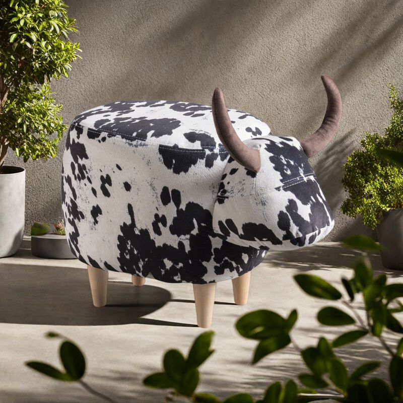 TATEUS Modern Living Room and Bedroom Cow-Shaped Ottoman White+Black