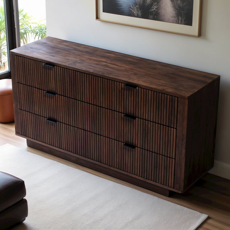 FurniFact Solid Wood 6 Drawer Dresser for Bedroom with Walnut Finish, Brown Color image number 2