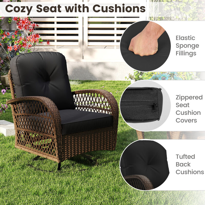 3 Piece Patio Swivel Rocker Set with Tempered Glass Side Table and Thick Cushions image number 7