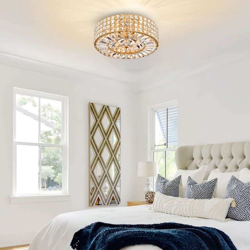 Carlota Glossy Brass 4-light Crystal and Prism Round Flush Mount image number 7