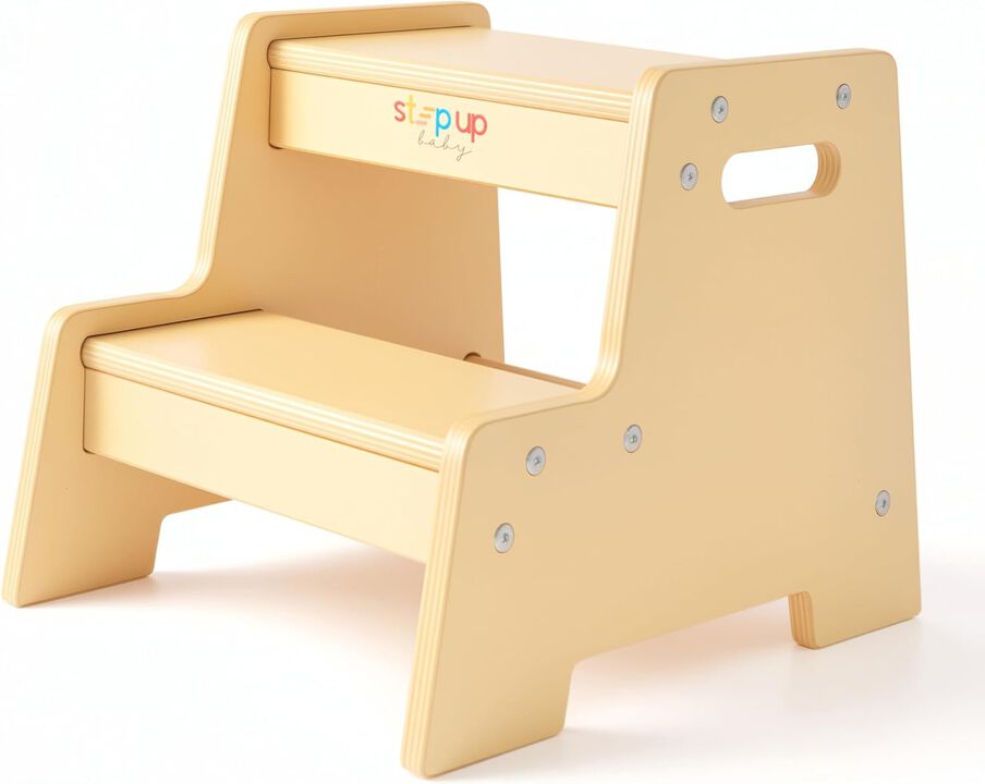 Stepup Baby&reg; Wooden 2-Step Stool - Varnished for Toddlers from Age 3+ | Toddler Stool Helps Children Reach Sinks and Counters Safely
