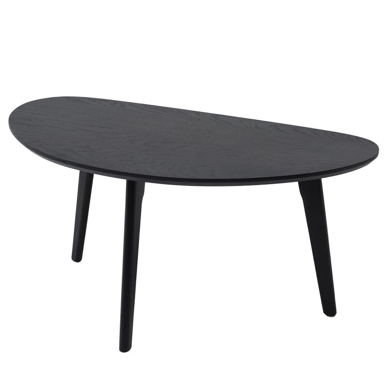 FIRMINANA Small Black Oval Coffee Table for Small Space , Simple Modern Center Table with OAK Wood Legs-Black-18.9"" D x 33.47""