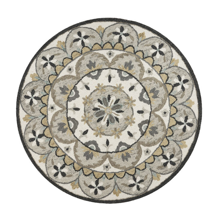 HomeRoots Round Wool Floral Handmade Area Rug