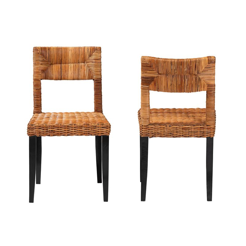 Baxton Studio Manrico Modern Bohemian Dark Brown Finished Wood and Natural Rattan 2-Piece Dining Chair Set