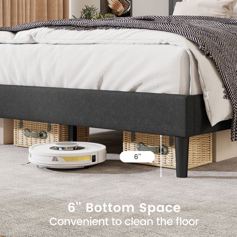 Fabric Upholstered Platform Bed with Tufted Headboard and Durable Wood Slat Support