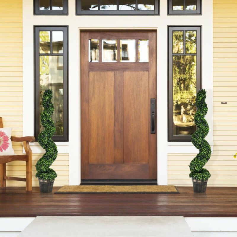 Hivvago 2 Pack 4 Feet Artificial Spiral Boxwood Topiary Indoor Outdoor Decor