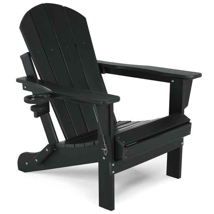 ABCPATIO Folding Plastic Adirondack Chair - Outdoor Weather Resistant Adirondack Chairs with Cup Holder, Stackable Seating for P