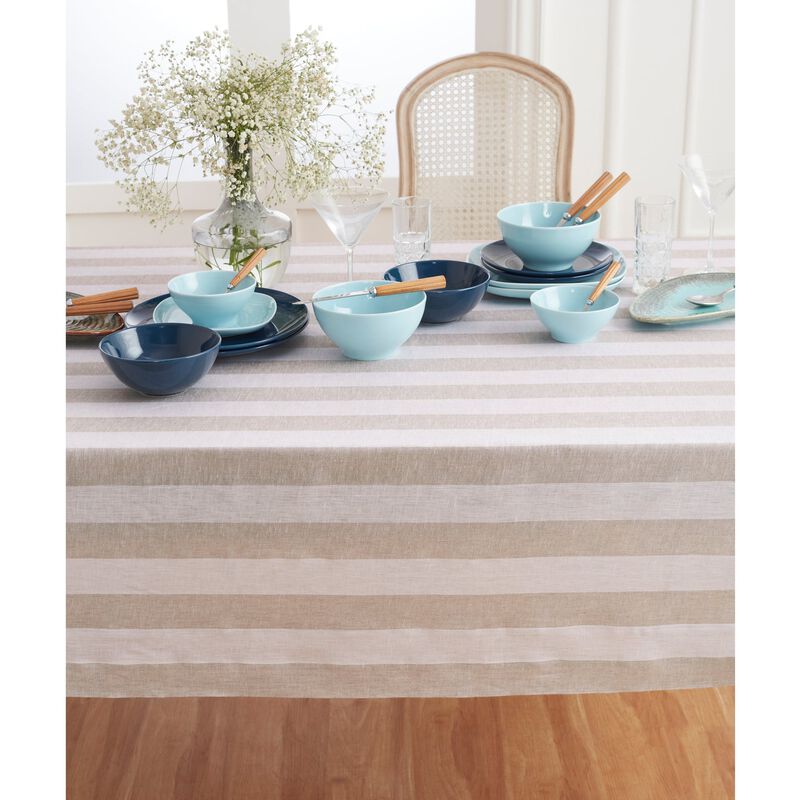 Solino Home Cabana Stripe 100% Linen Tablecloth &ndash; Handcrafted, Machine Washable, Perfect for Holiday and Everyday Dining