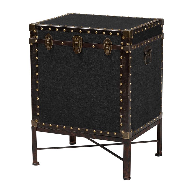 Baxton Studio Laura Vintage Black Canvas Lift Top Trunk End Table