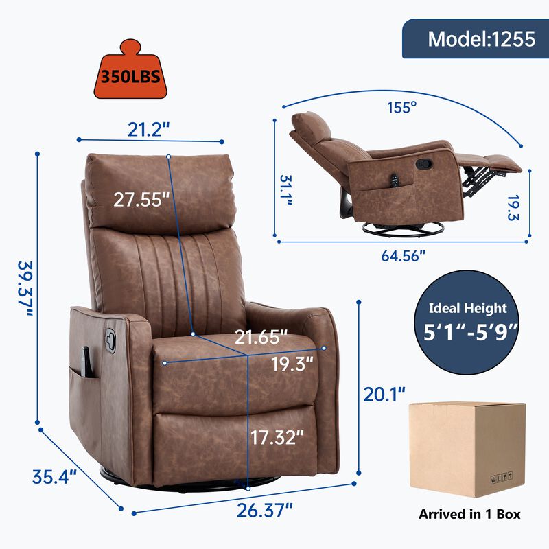 Faux Leather Manual Recliner Chair with Heat and Massage, Living Room Rocker and Swivel Chair image number 2