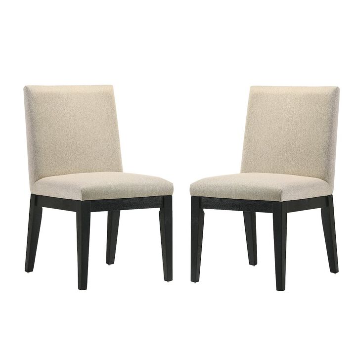 Simple Relax Set of 2 Fabric Upholstered Dining Side Chairs in Beige and Ebony Black