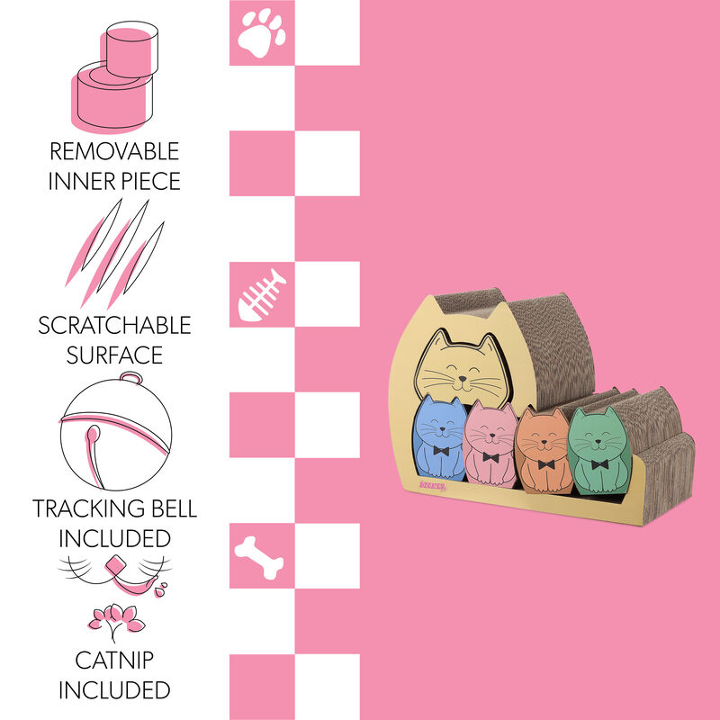 Kazoku Modern Cardboard 5-in-1 Family Cat Cave Scratcher with Catnip and Pull-Out Design