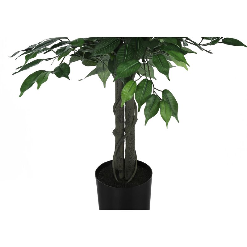 Monarch Specialties I 9564 - Artificial Plant, 58" Tall, Ficus Tree, Indoor, Faux, Fake, Floor, Greenery, Potted, Decorative, Green Leaves, Black Pot image number 2
