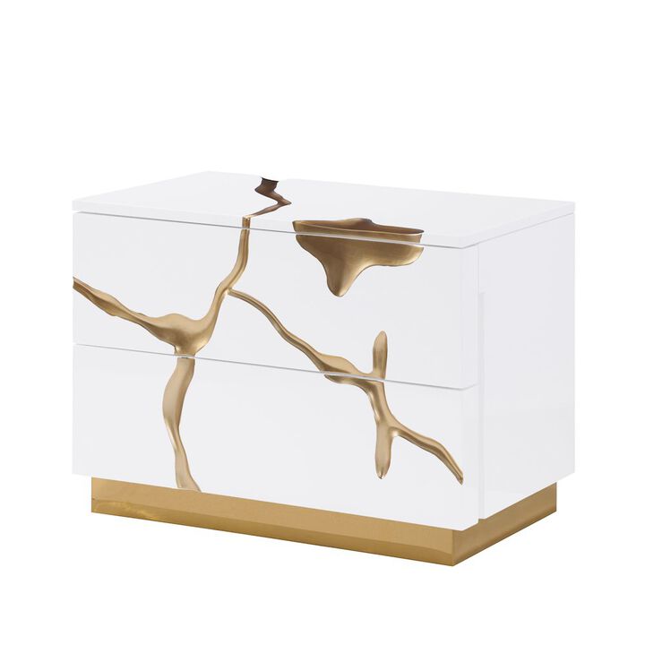 Best Master Furniture Trevello High-Gloss Lacquered Right Nightstand, Gold Accents (Black)