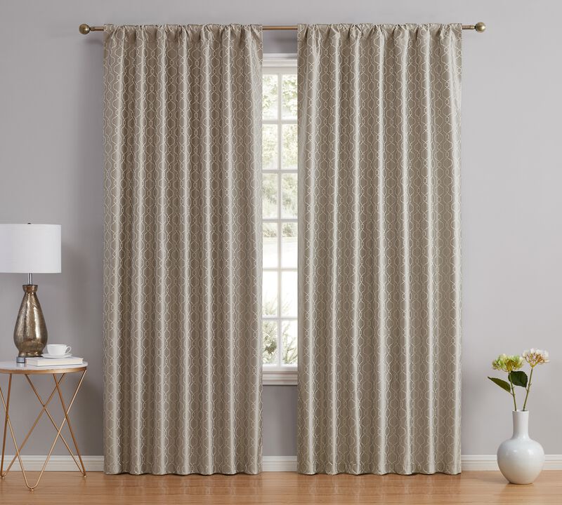 THD Riley Moroccan 100% Complete Blackout Thermal Insulated Energy Savings Heat/Cold Blocking Back Tab Rod Pocket Curtain Drapery Panels for Bedroom & Living Room, 2 Panels