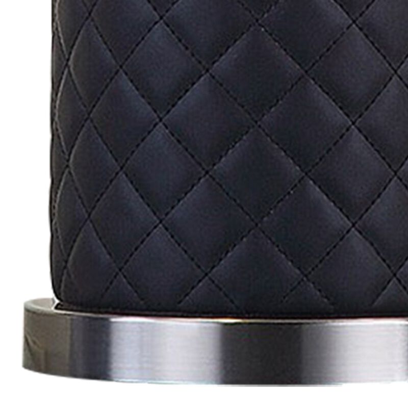 Aria 21 Inch Table Lamp, Round, Dome Shade, Dark Silver, Black Faux Leather-Benzara