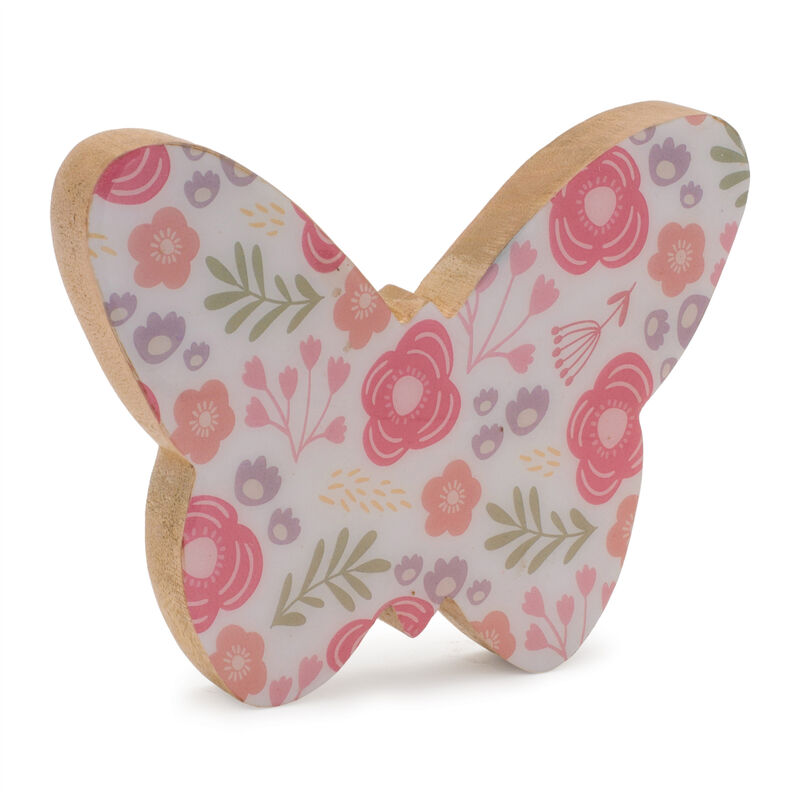 HomeRoots Set of Two White And Pink Wood Butterfly Tabletop Sculptures image number 2
