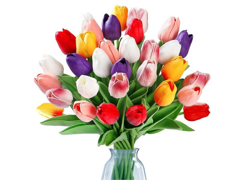 30 Piece Artificial Tulip Flower Stems Real Touch Wedding Centerpiece Decor image number 0